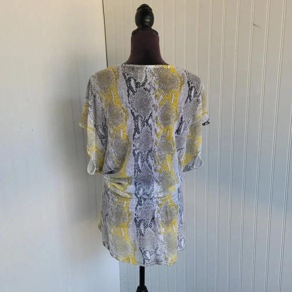 Cache Snake Animal Print Mini Bodycon Kinomo Dress Linen Blend Yellow Gray Sz M - Picture 8 of 13